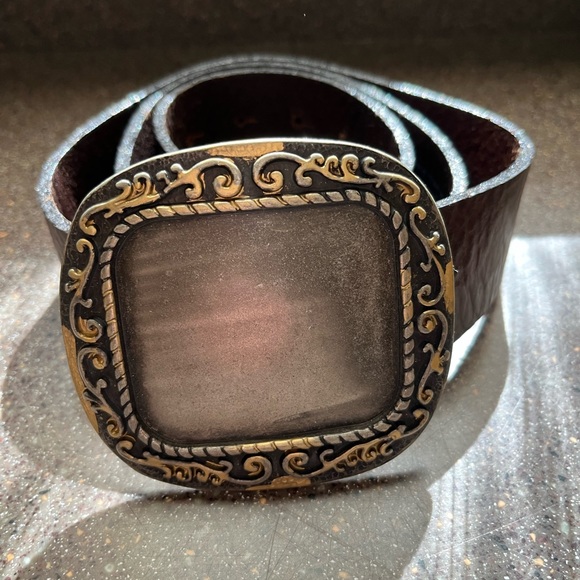 Western style leather belt with lg belt buckle - Picture 1 of 4